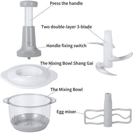 Multifunctional Manual Food Chopper – 2L Hand-Push Vegetable & Meat Cutter with 3 Grater Blades