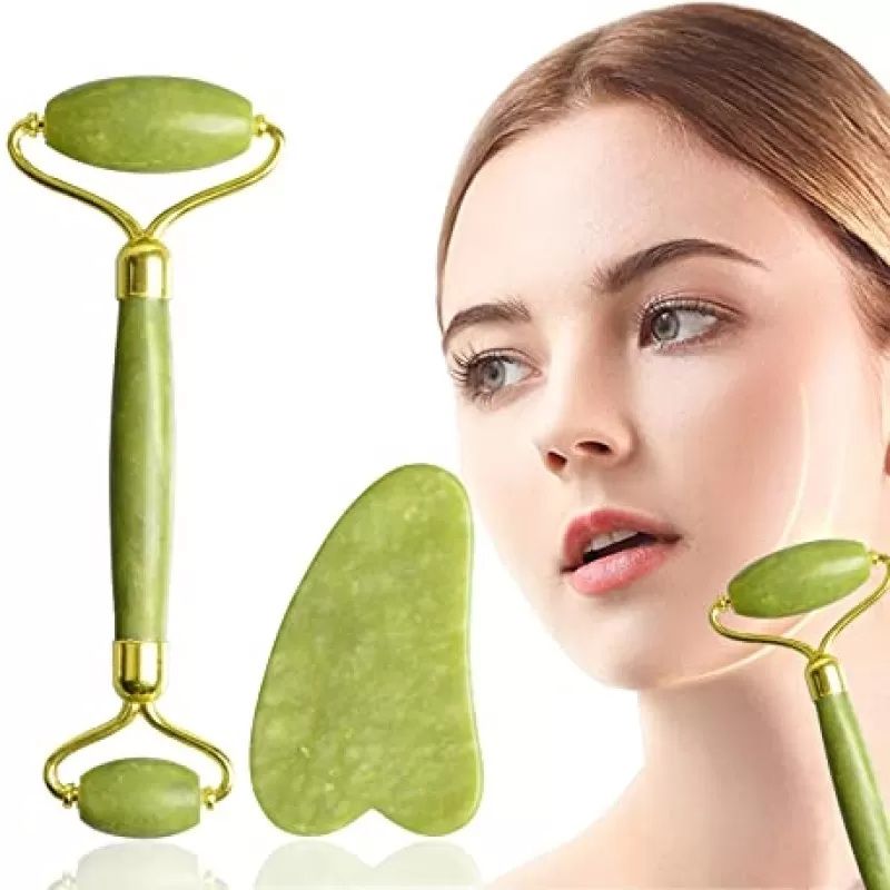 Jade Roller And Gua Sha Anti Aging Natural Stone (Face Massager)