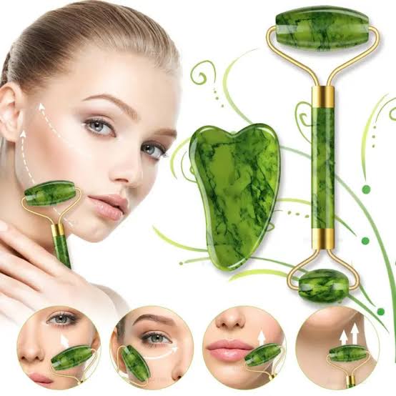 Jade Roller And Gua Sha Anti Aging Natural Stone (Face Massager)